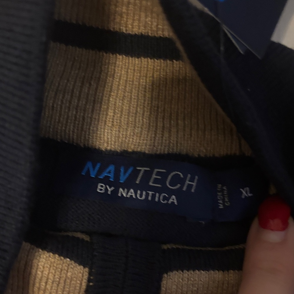 NWT Nautica Men's Black and Tan Quarter Zip-Up Sweater - Picture 2 of 6